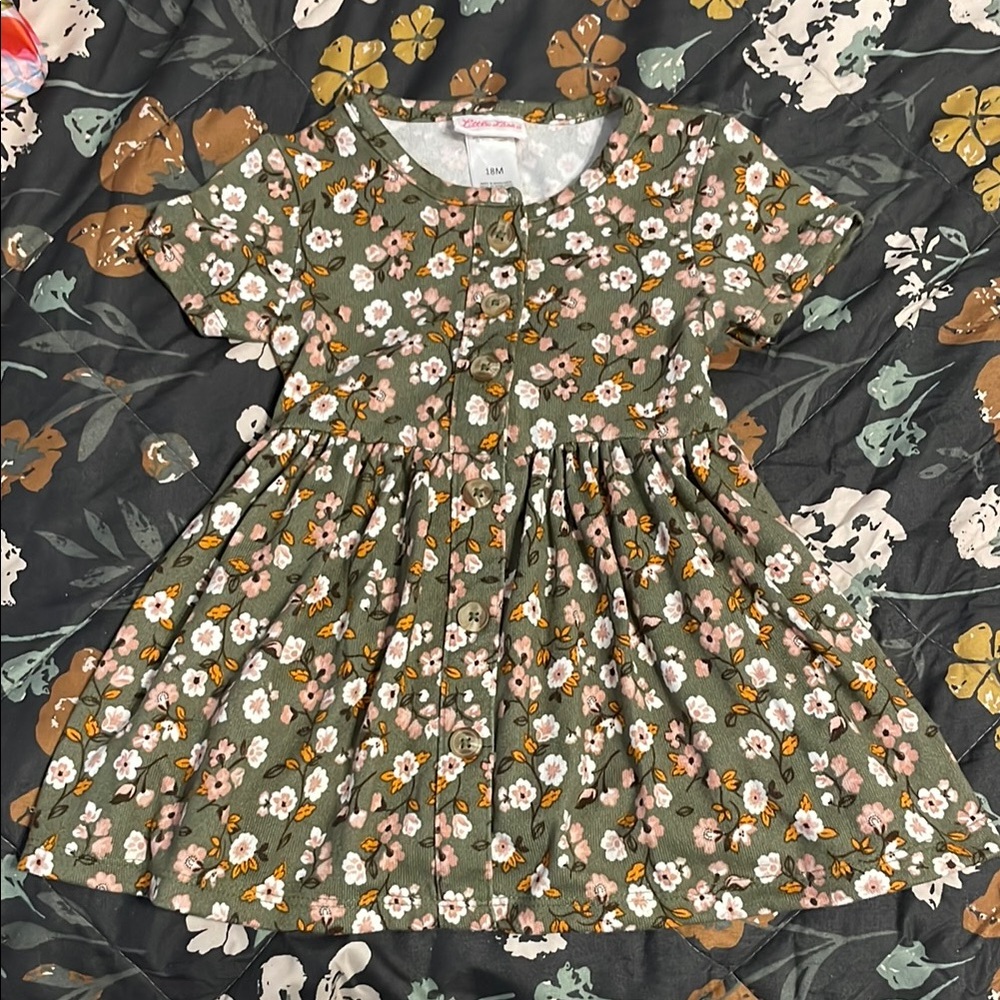 Little Lass Green Floral Kids Dress